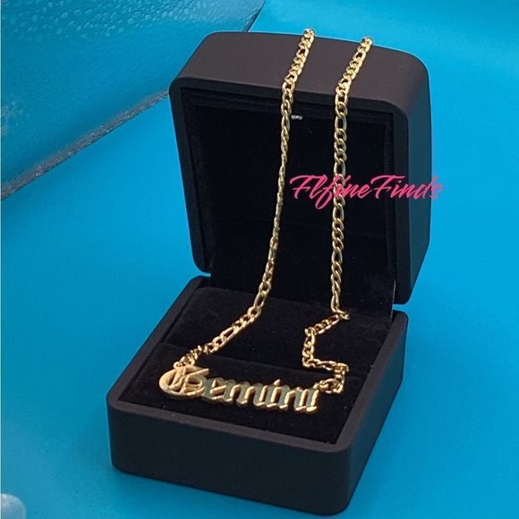 ⭐️ 14k Gold 18” Figaro Zodiac  Name Plate Necklace.(All 12signs available) - Picture 10 of 14